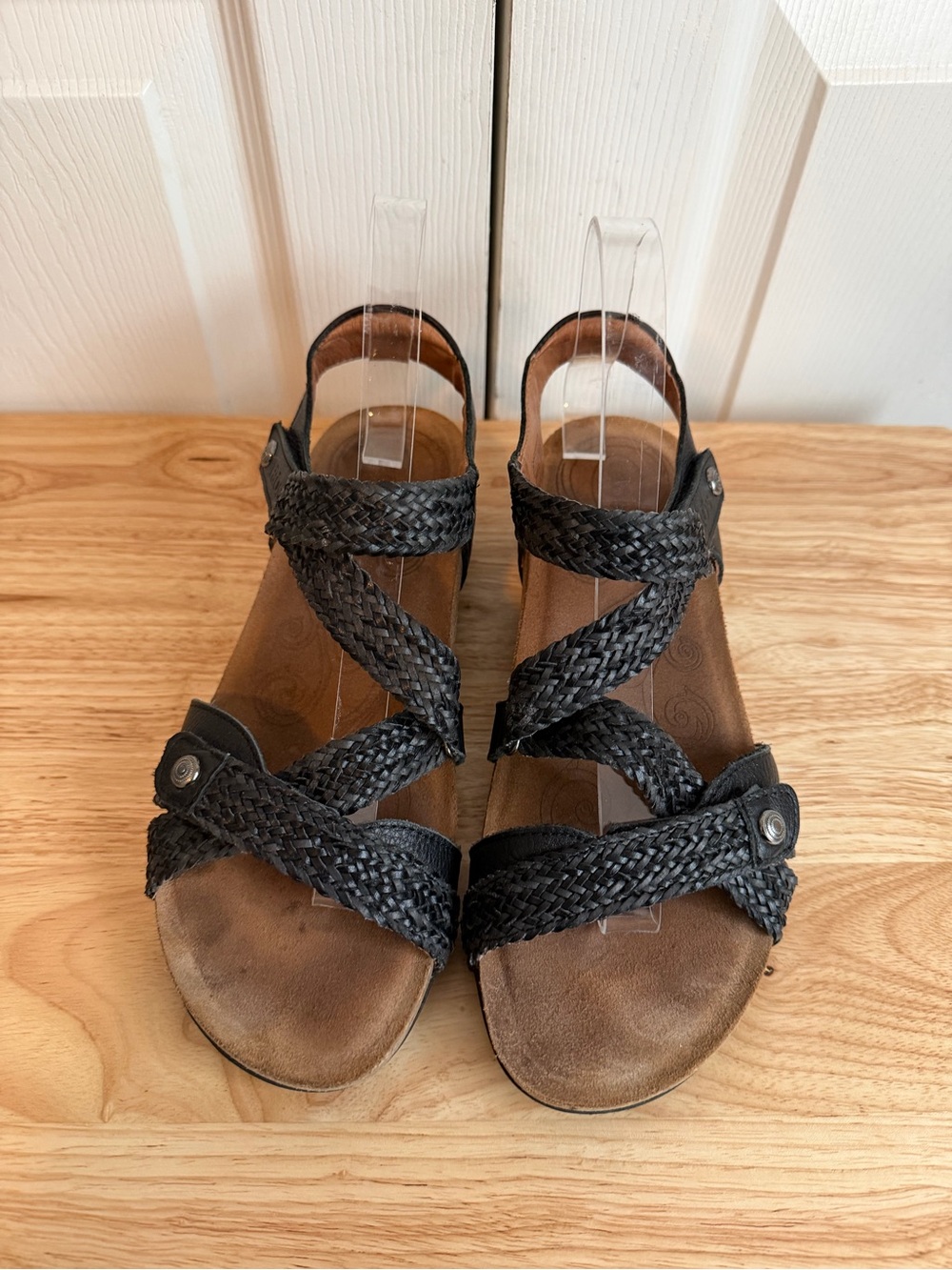 Taos Womens Trulie Black Braided Leather Strap Wedges Sandals Size 8-8.5 EU 39